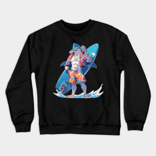 Anime Surfer Shark Dude Crewneck Sweatshirt